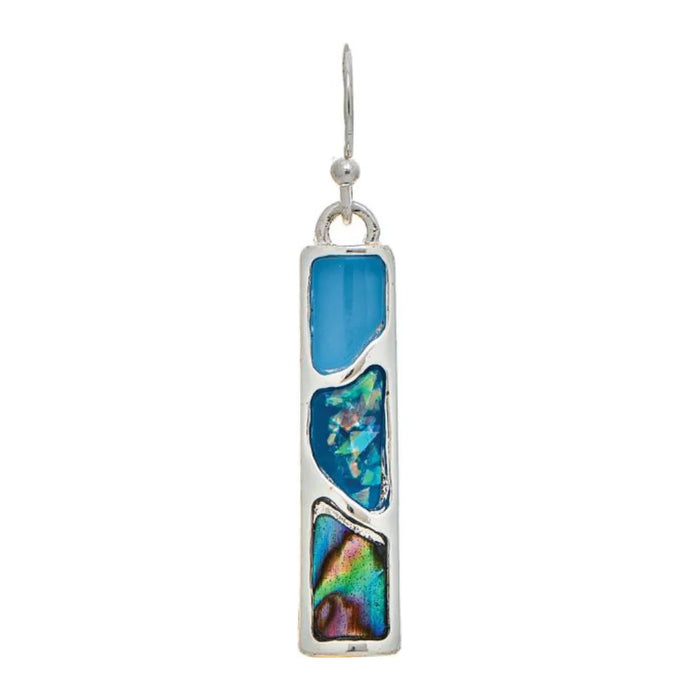 Rain Jewelry Silver Blue Abalone Shell Bar Earrings featuring genuine iridescent abalone shell inlay, polished silver bar design, ocean-inspired blue tones, and lightweight comfort.