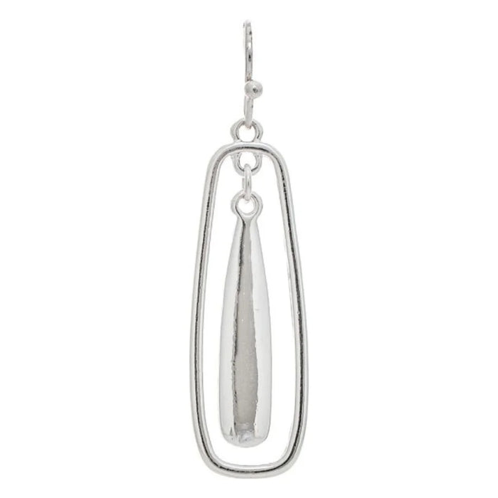 Rain Jewelry Silver Dangle Bar-in-Bar Earrings featuring a modern geometric bar design, polished silver finish, lightweight comfort, and contemporary elegance for everyday wear.