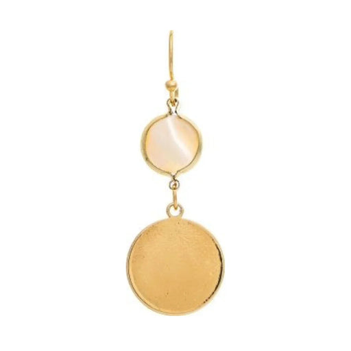 Rain Jewelry Double Circle Mother of Pearl Shell Top Earrings featuring a luminous mother of pearl accent, elegant double circle design, gold or silver finish, and lightweight comfort.