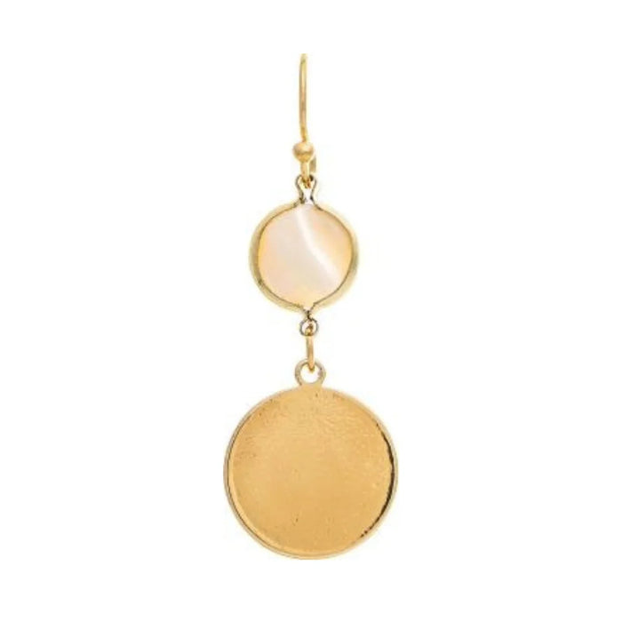 Rain Jewelry Double Circle Mother of Pearl Shell Top Earrings featuring a luminous mother of pearl accent, elegant double circle design, gold or silver finish, and lightweight comfort.