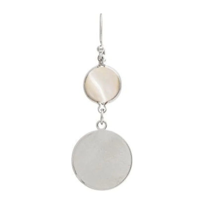 Rain Jewelry Double Circle Mother of Pearl Shell Top Earrings featuring a luminous mother of pearl accent, elegant double circle design, gold or silver finish, and lightweight comfort.