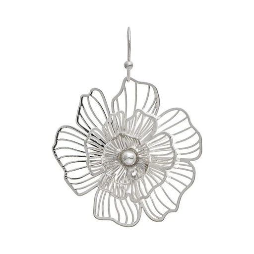Rain Jewelry Silver Laser Cut 3D Flower Earrings featuring precision laser-cut petals, dimensional floral design, polished silver-tone finish, and lightweight comfort.