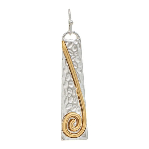 Rain Jewelry Silver Textured Bar Gold Curl Line Earrings featuring a brushed silver bar, elegant gold curl accent, two-tone design, and lightweight contemporary style.