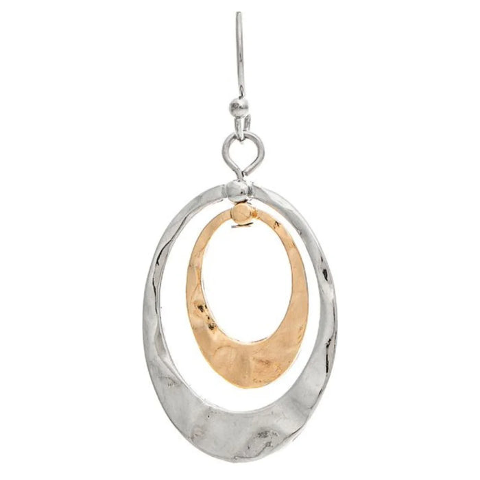 Rain Jewelry Two Tone Oval In Oval Spinner Earrings with silver and gold finish and kinetic spinning oval design