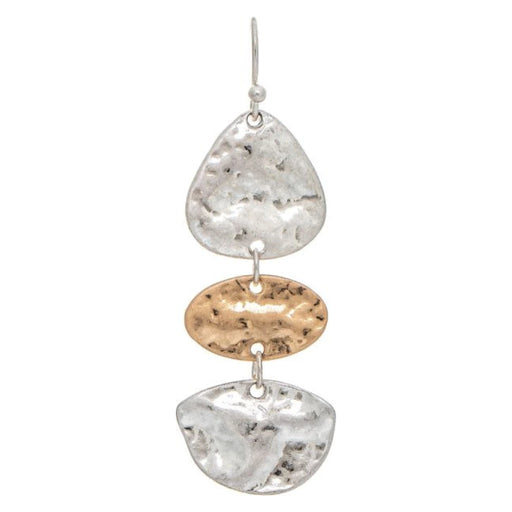 Rain Jewelry two-tone hammered organic shape earrings featuring irregular sculptural forms and textured mixed-metal finishes.