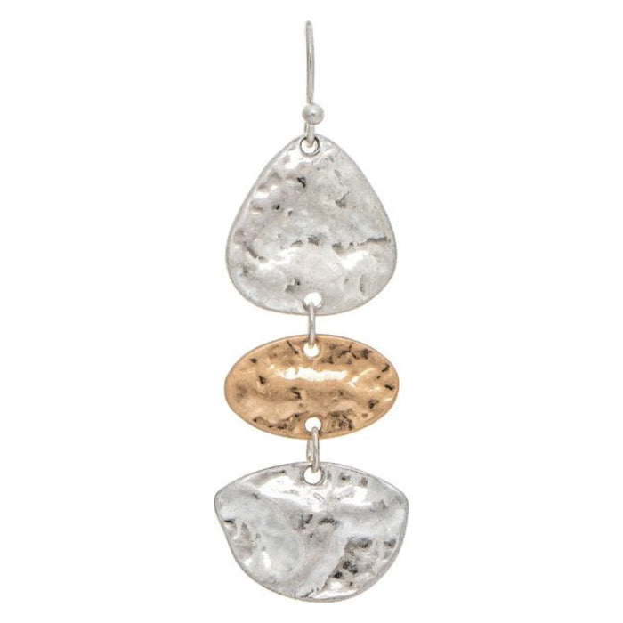 Rain Jewelry Two Tone Oval In Oval Spinner Earrings featuring a silver and gold two-tone finish with a kinetic spinning inner oval design, lightweight and elegant for everyday wear or special occasions.