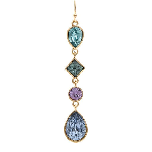 Rain Jewelry Gold Multicolor Blue Purple Crystal Shapes Drop Earring a bold, color-rich design that commands attention.