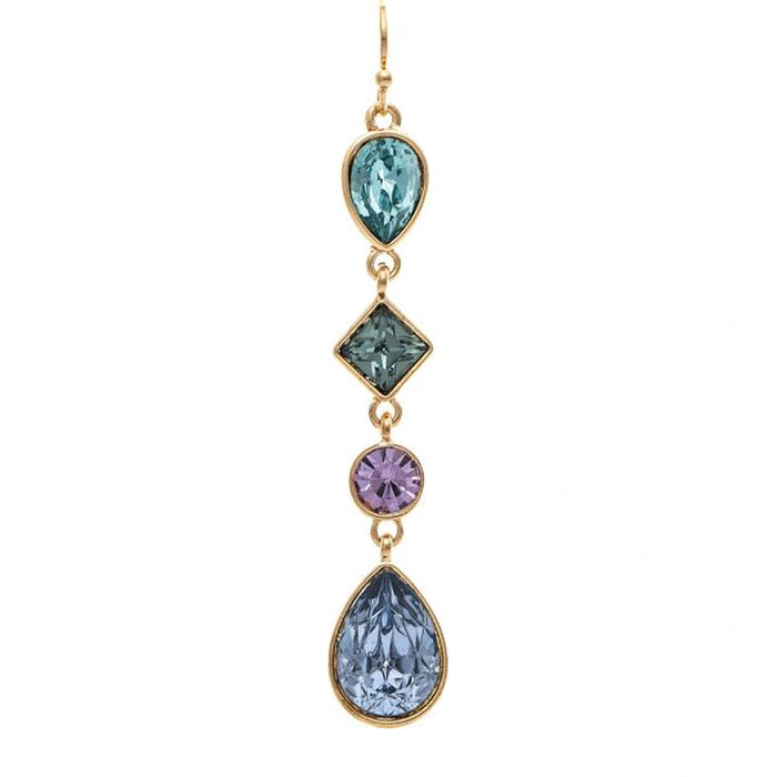 Rain Jewelry Gold Multicolor Blue Purple Crystal Shapes Drop Earring a bold, color-rich design that commands attention.