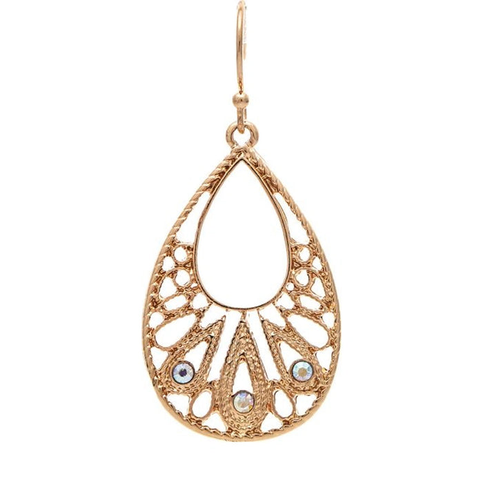 Rain Jewelry Gold Open Center Filigree Crystal Teardrop Earring and elevate your everyday style instantly.
