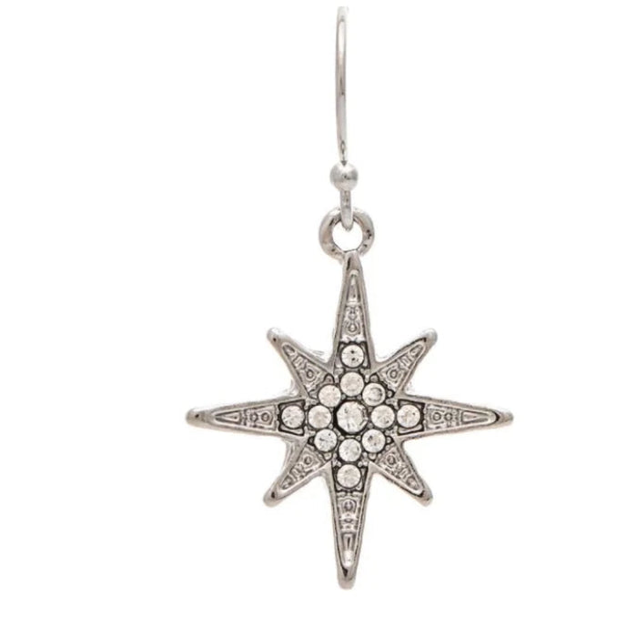 Rain Jewelry silver-tone North Star earrings featuring a celestial star design accented with sparkling crystals.