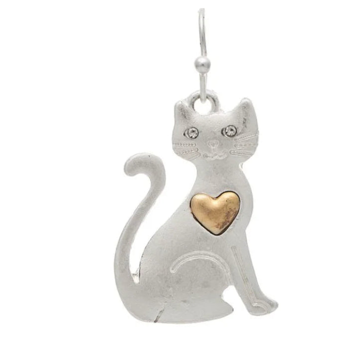 Rain Jewelry two-tone Sittin' Pretty Love Kitty earrings featuring an adorable sitting cat design with contrasting metallic accents.
