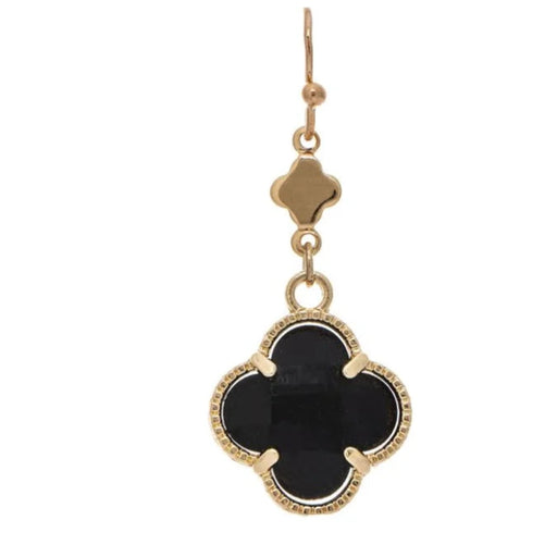 Rain Jewelry gold-tone drop earrings featuring black faceted clover accents and an elegant contrasting design.