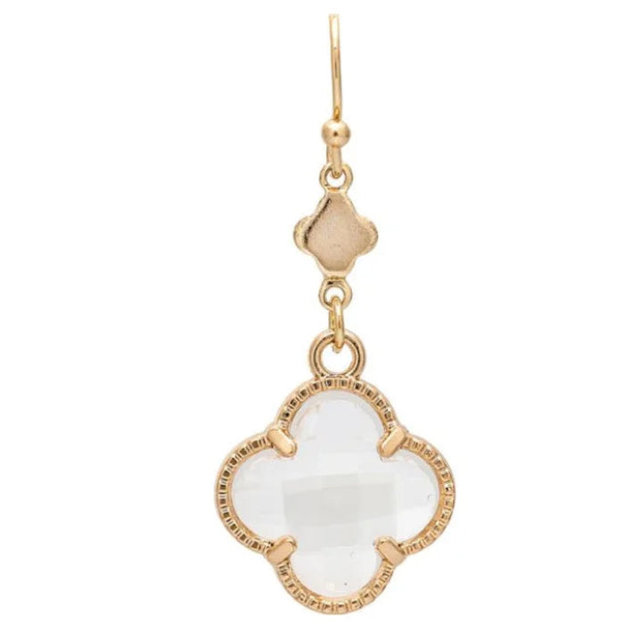 Rain Jewelry gold-tone drop earrings featuring clear faceted clover accents with a sparkling finish.