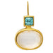 Rain Jewelry gold-tone drop earrings featuring blue and frosted white gem accents in an elegant dangling design.