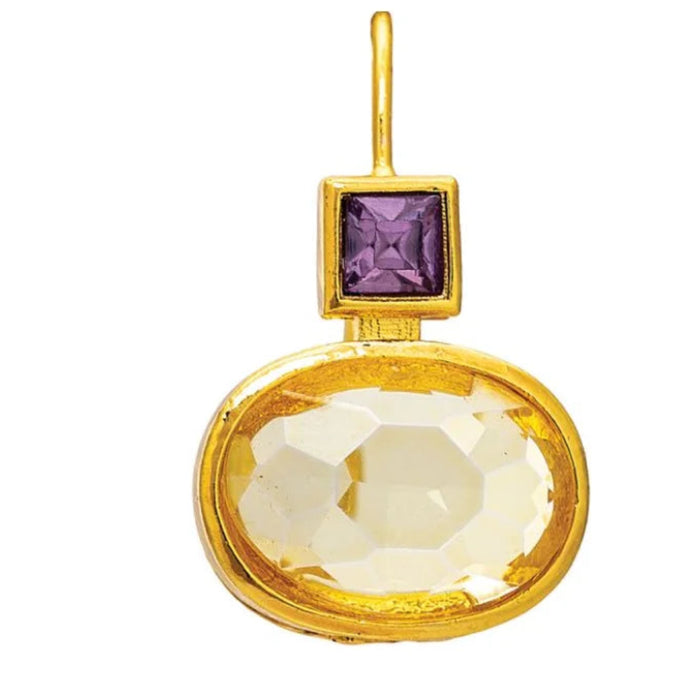 Rain Jewelry gold-tone drop earrings featuring purple and golden faceted gem accents in an elegant dangling design.