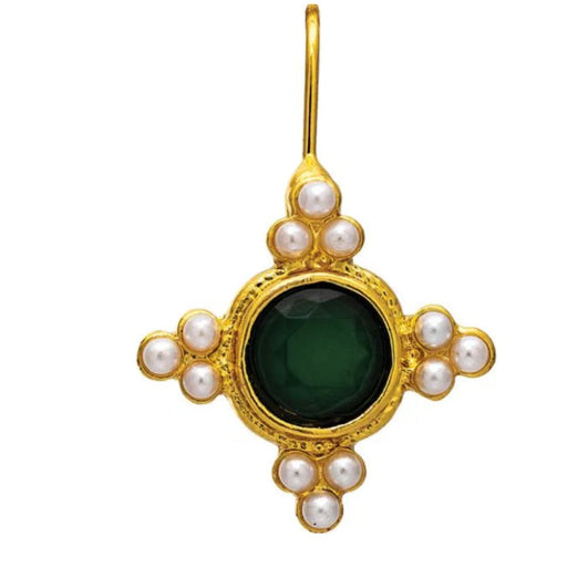 Rain Jewelry gold-tone earrings featuring an emerald green gem and faux pearl accent.