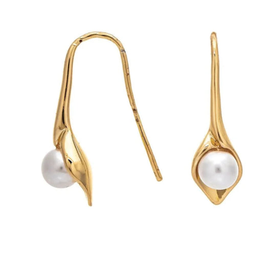 Rain Jewelry gold-colored lily drop earrings with faux pearl accents.