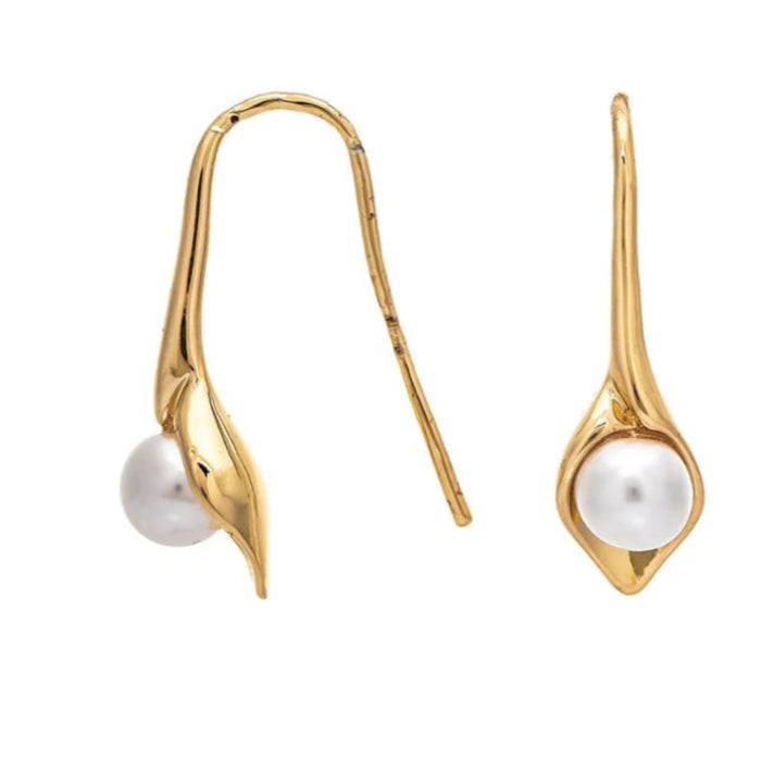 Rain Jewelry gold-colored lily drop earrings with faux pearl accents.