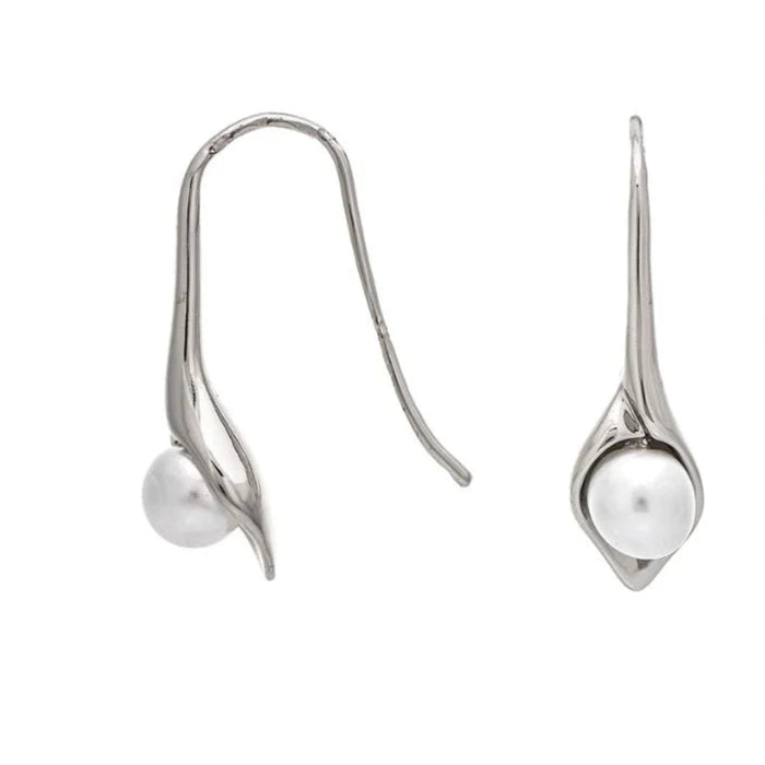 Rain Jewelry silver-colored lily drop earrings with faux pearl accents.