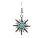 Rain Jewelry silver-colored earrings with blue gem details and an engraved sun motif.