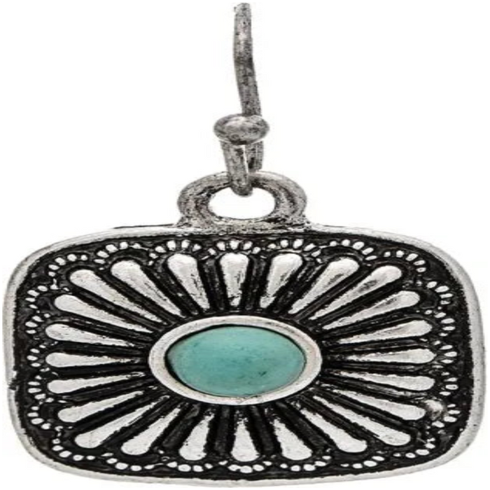 Rain Jewelry silver-tone square earrings with blue gem accents and Southwest-inspired styling.