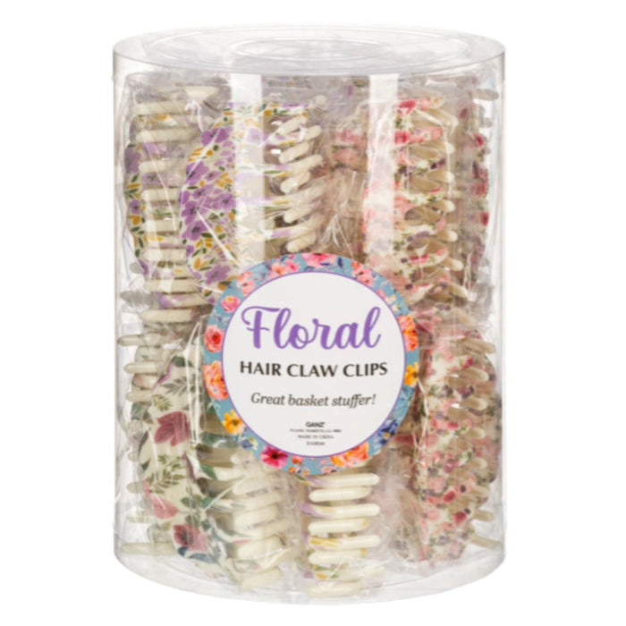  Ganz floral hair claw clips in a storage canister featuring stylish flower designs for everyday hair styling and accessories.