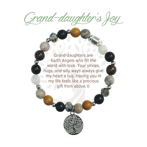 A close-up of a giant joy bracelet designed for daughters, showcasing colorful beads and a cheerful charm.