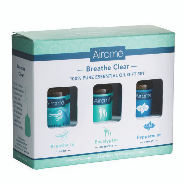Airome Breathe Clear essential oil gift set packaging on a white background