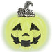 Glow in the dark pumpkin with smiling face  and a silver stem on a white background