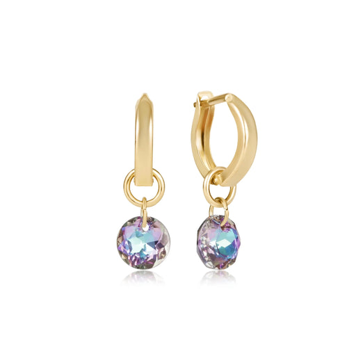 "Lightweight and comfortable, these earrings bring a sophisticated pop of color to any outfit.&nbsp;Polished gold-tone hoop earrings."