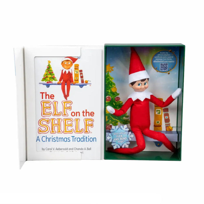 Elf on the Shelf A Christmas Tradition with Poseable Elf set featuring a poseable Scout Elf for festive Christmas displays and family traditions.