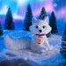 White fox plush toy with a heart-shaped lantern in a snowy landscape with trees and aurora lights.
