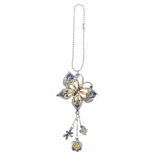 Butterfly-shaped keychain with colorful details on a white background