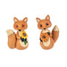 Two fox figurines holding sunflowers on a white background. Assorted not choice, one at random 