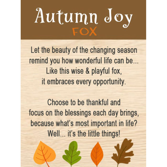 Autumn-themed card with text and leaf illustrations on a wooden texture background