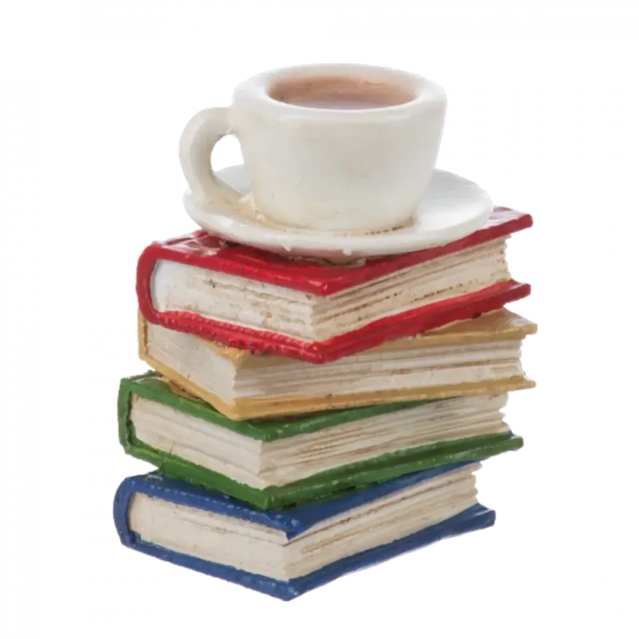 A stack of books, so small and bright, a charm to honor your guiding light.
