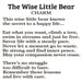 Text describing 'The Wise Little Bear Charm' with philosophical message.