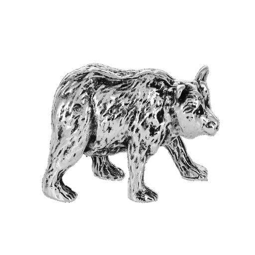 Silver bear figurine on a white background