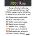 Mood ring color chart with corresponding emotions on a white background