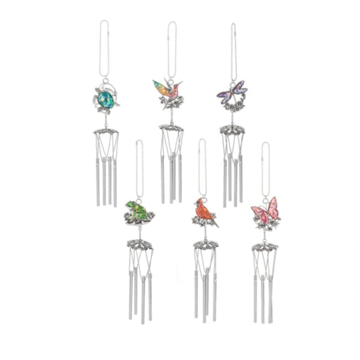 Ganz Kaleidescope Garden Mini Windchimes 12-piece set featuring colorful garden-inspired designs for outdoor decoration, patios, balconies, and garden spaces.