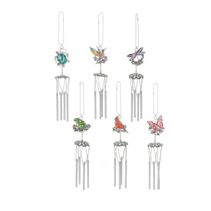 Ganz Kaleidescope Garden Mini Windchimes 12-piece set featuring colorful garden-inspired designs for outdoor decoration, patios, balconies, and garden spaces.