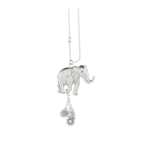 Silver elephant pendant keychain on a white background