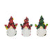 Three decorative gnomes with festive attire on a white background