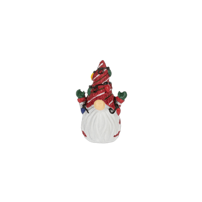 Decorative gnome figurine with a red hat and white beard on a white background