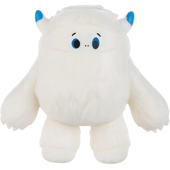 White plush toy with blue accents on a white background