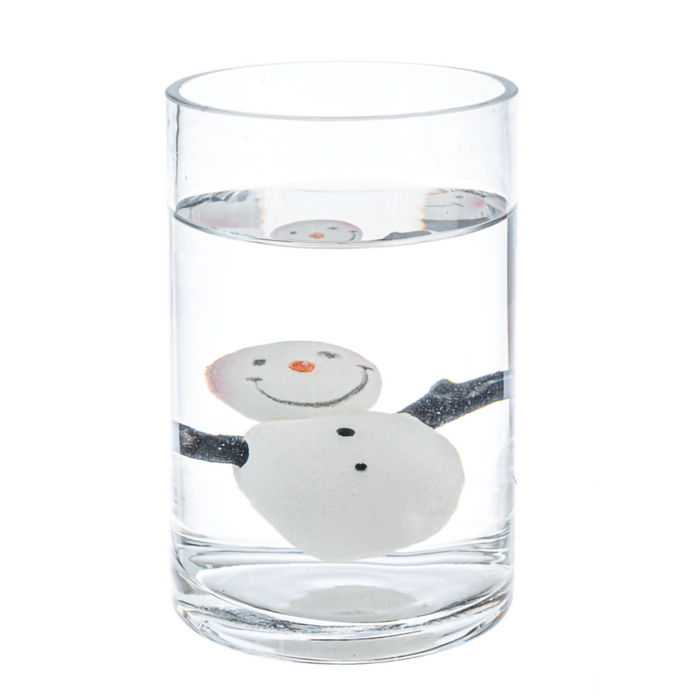 Clear glass with a snowman design inside on a white background