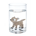 Clear glass with a deer design filled with water on a white background