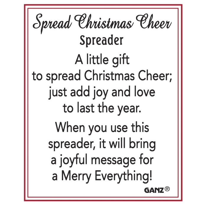 Textual message about spreading Christmas cheer with a product description, featuring the brand 'Ganz'.