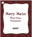 Wine glass ornament packaging with 'Merry Merlot' text and GANZ logo.