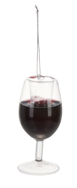 Glass of red wine with a hanging chain on a white background